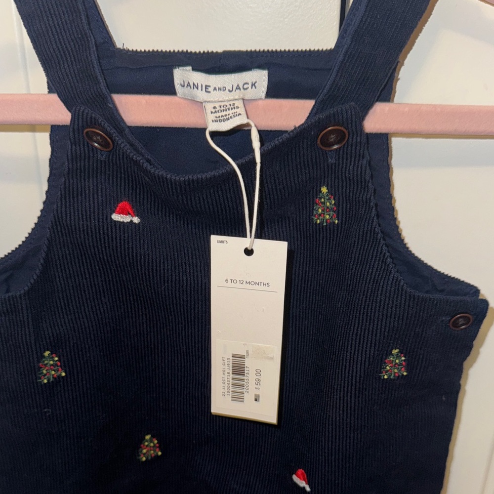 Janie and Jack Dark Blue Overalls with Embroidered Details - Picture 3 of 7